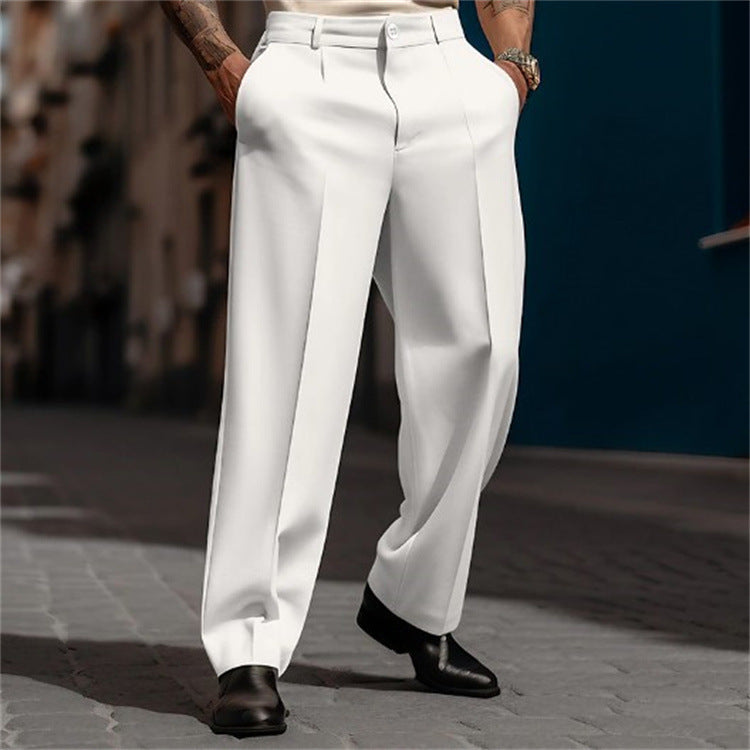 Men's classic high waist wide leg suit trousers. Elegant formal wear dress pants for a modern style.