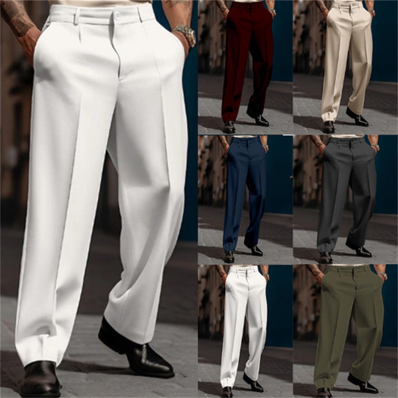 Fashionable men's wide leg suit pants, high waist. Perfect for business casual and formal attire.