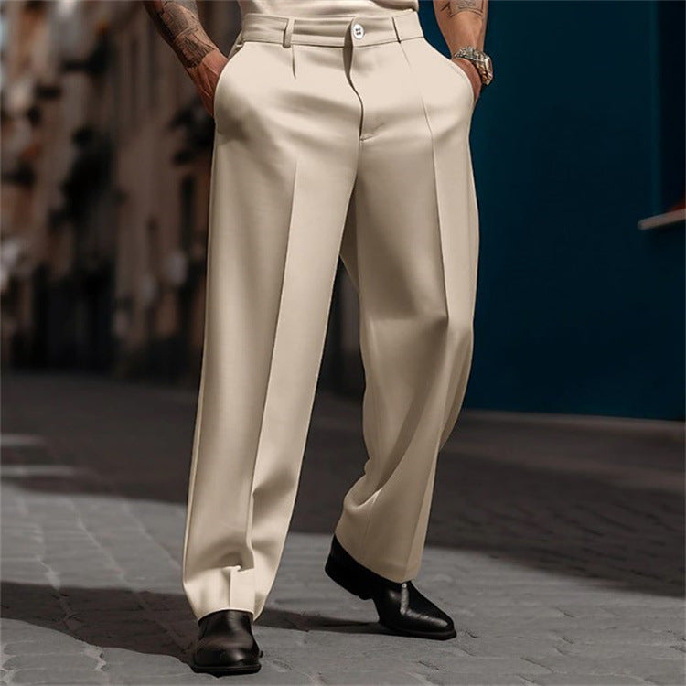 Stylish men's classic high waist wide leg suit pants, perfect for a sleek and modern formal outfit.