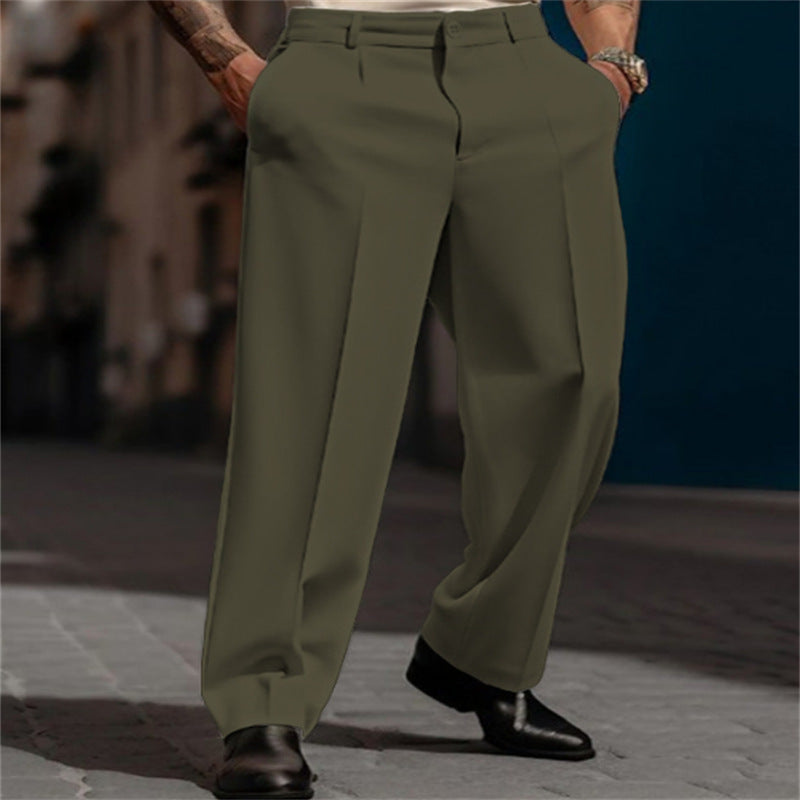 Men's formal wide leg suit trousers, high waist. Elegant classic fit dress pants for business & events.
