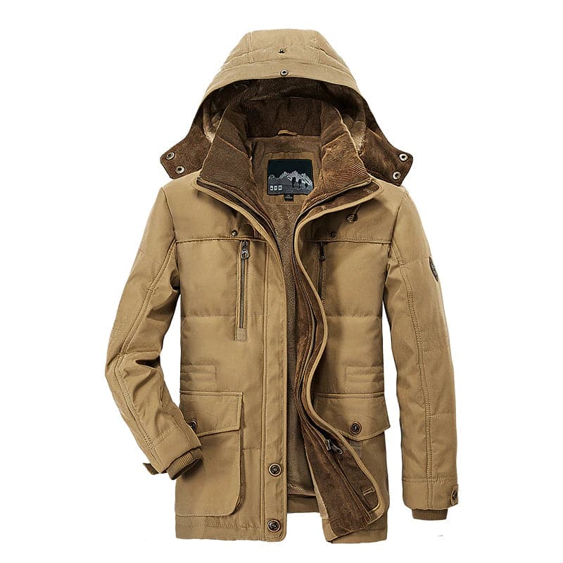 Men's classic hooded parka jacket for winter warmth. Mid-length casual outerwear for fall & everyday wear.