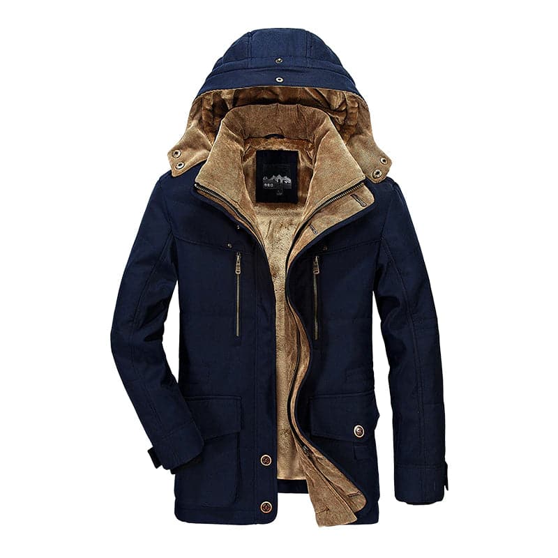 Classic men's hooded winter parka, warm and cozy. Durable casual outerwear, perfect for cold weather protection.