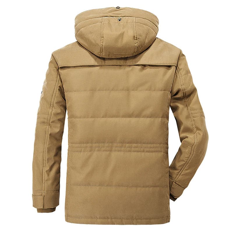 Classic men's hooded parka jacket, designed for winter warmth. Essential casual outerwear for cold fall days.