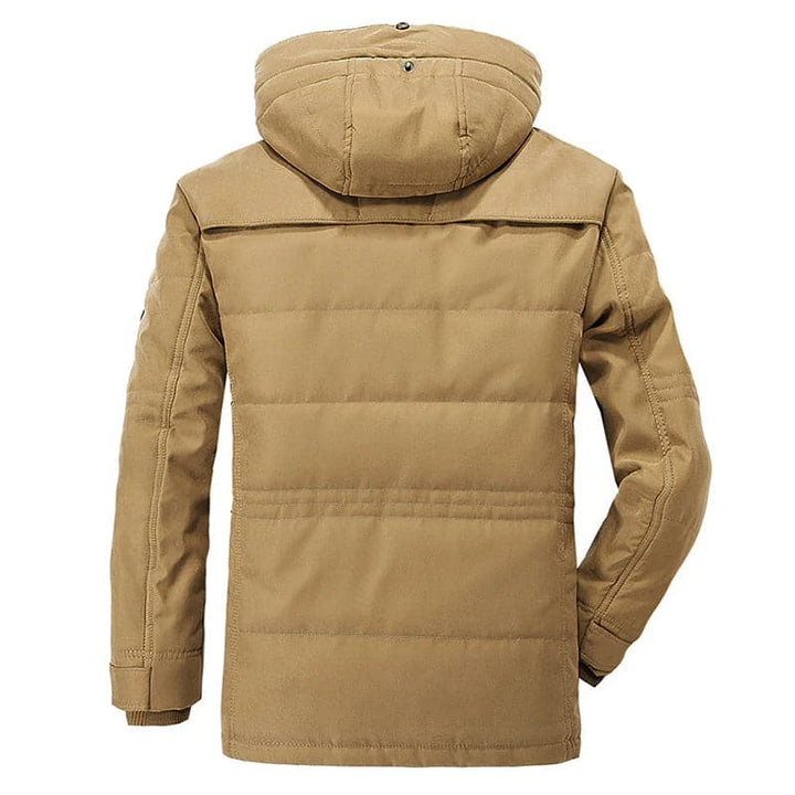 Classic men's hooded parka jacket, designed for winter warmth. Essential casual outerwear for cold fall days.