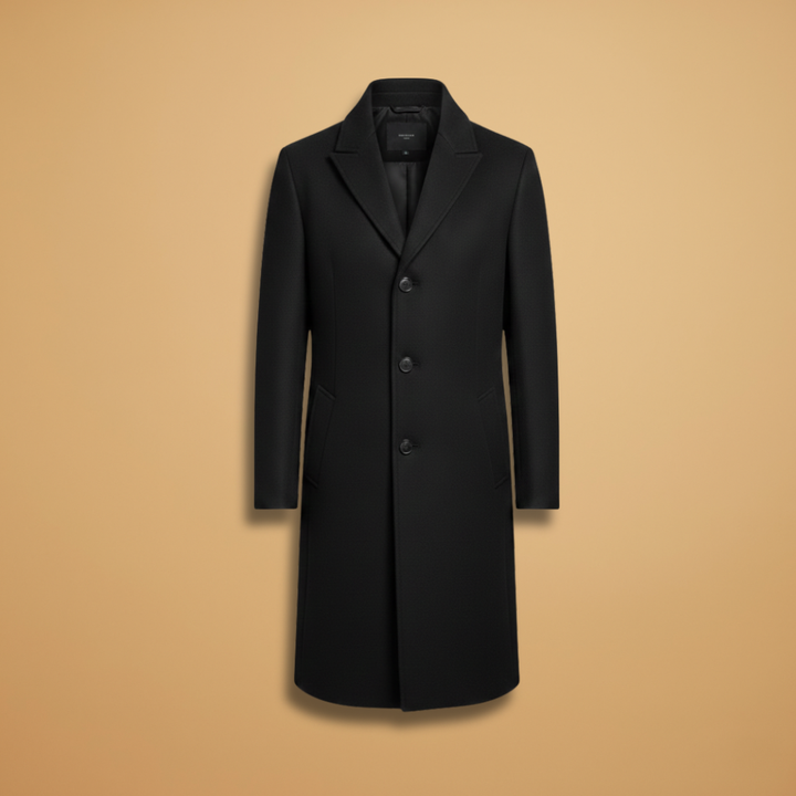 Men's classic lapel long coat in deep gray, perfect for stylish winter outerwear & cold weather.