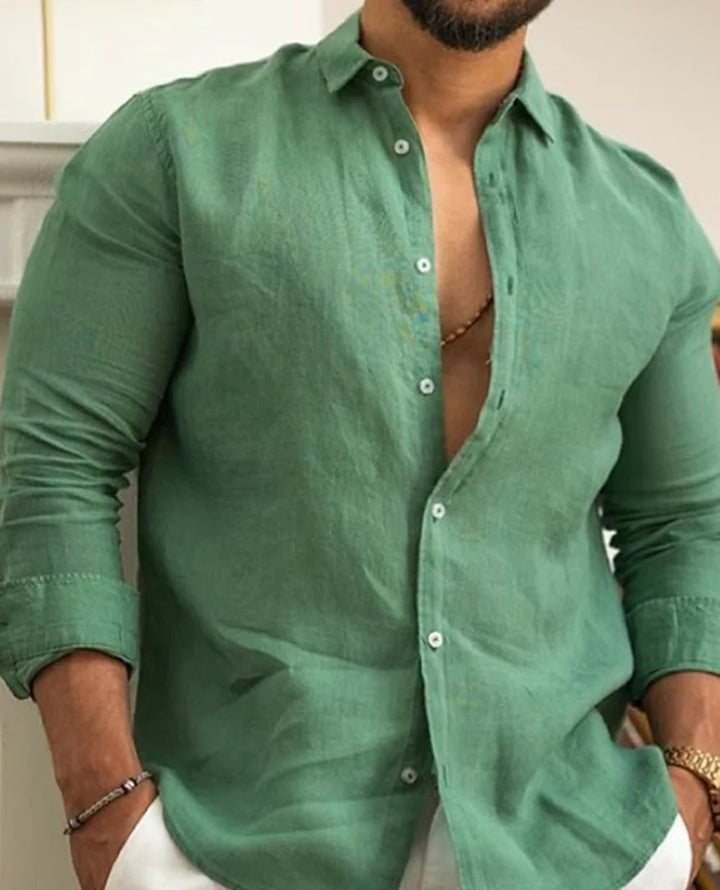 Breathable men's summer button-down shirt. Ideal for warm weather, offering style & comfort.