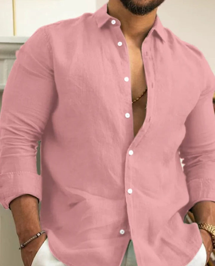 Stylish men's button-down shirt for summer. A classic long-sleeve design, breathable & comfortable.