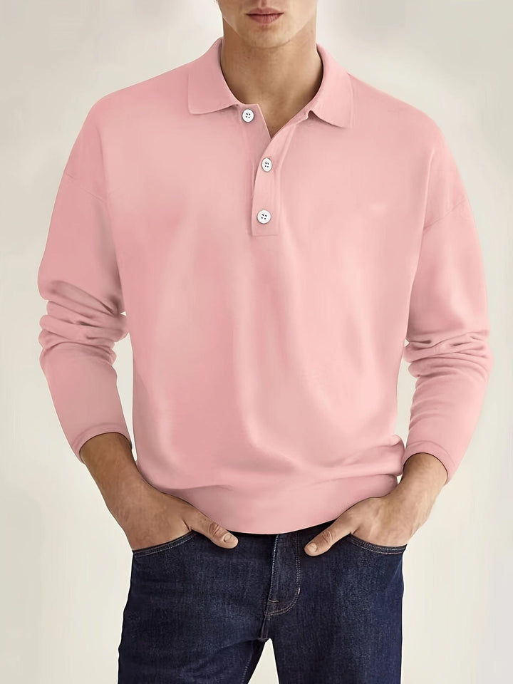 Classic men's apparel: long-sleeve polo shirt, button-down design in quality cotton blend