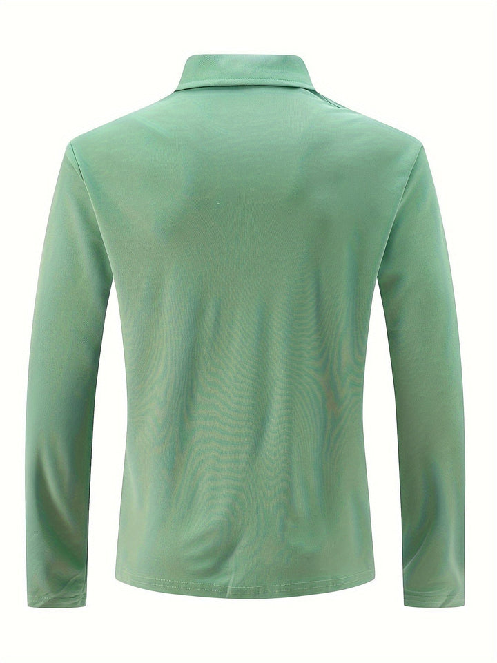 Men's fashion essential: classic long-sleeve polo shirt, comfortable cotton blend construction
