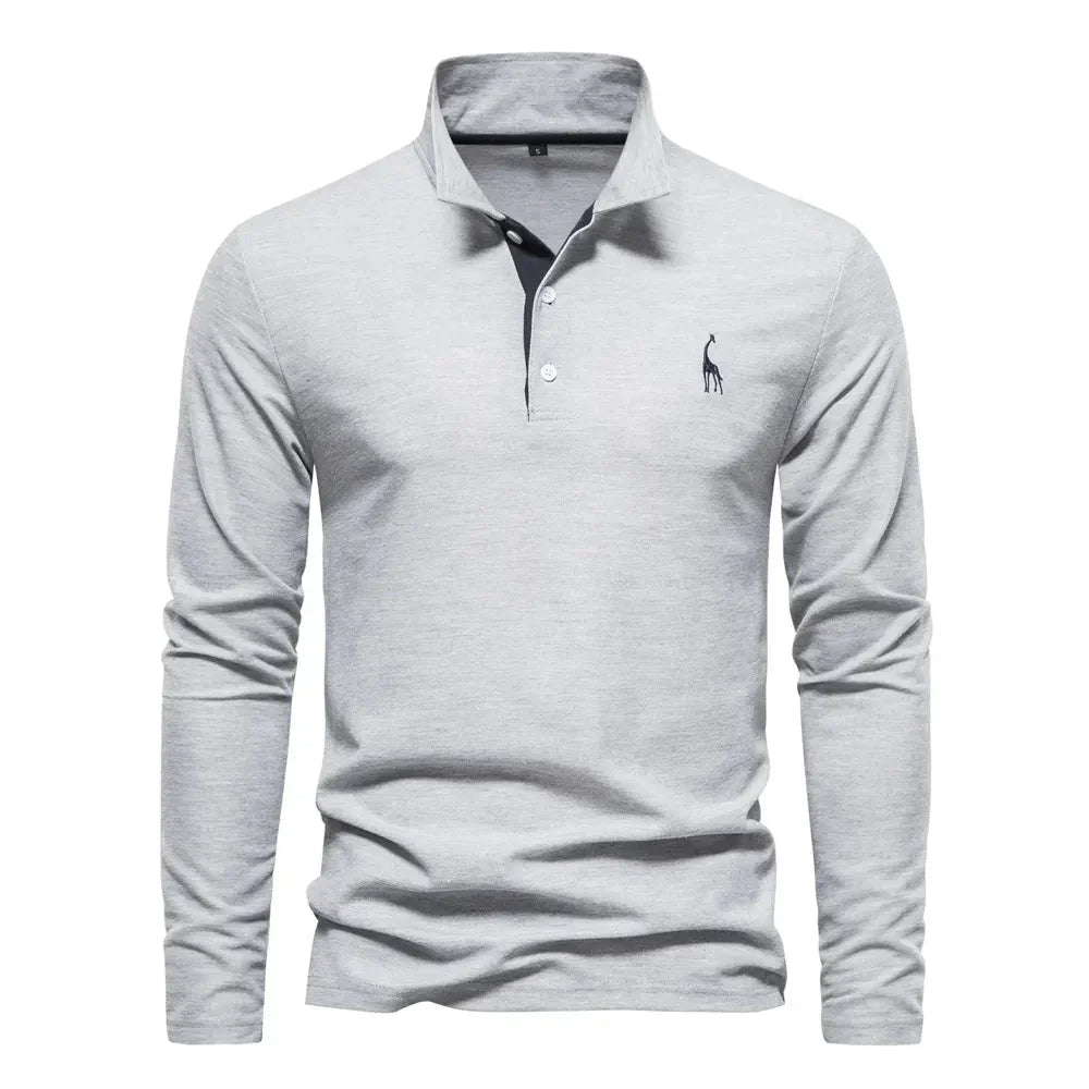 Men's classic long sleeve polo shirt for smart casual everyday style. Versatile menswear top.