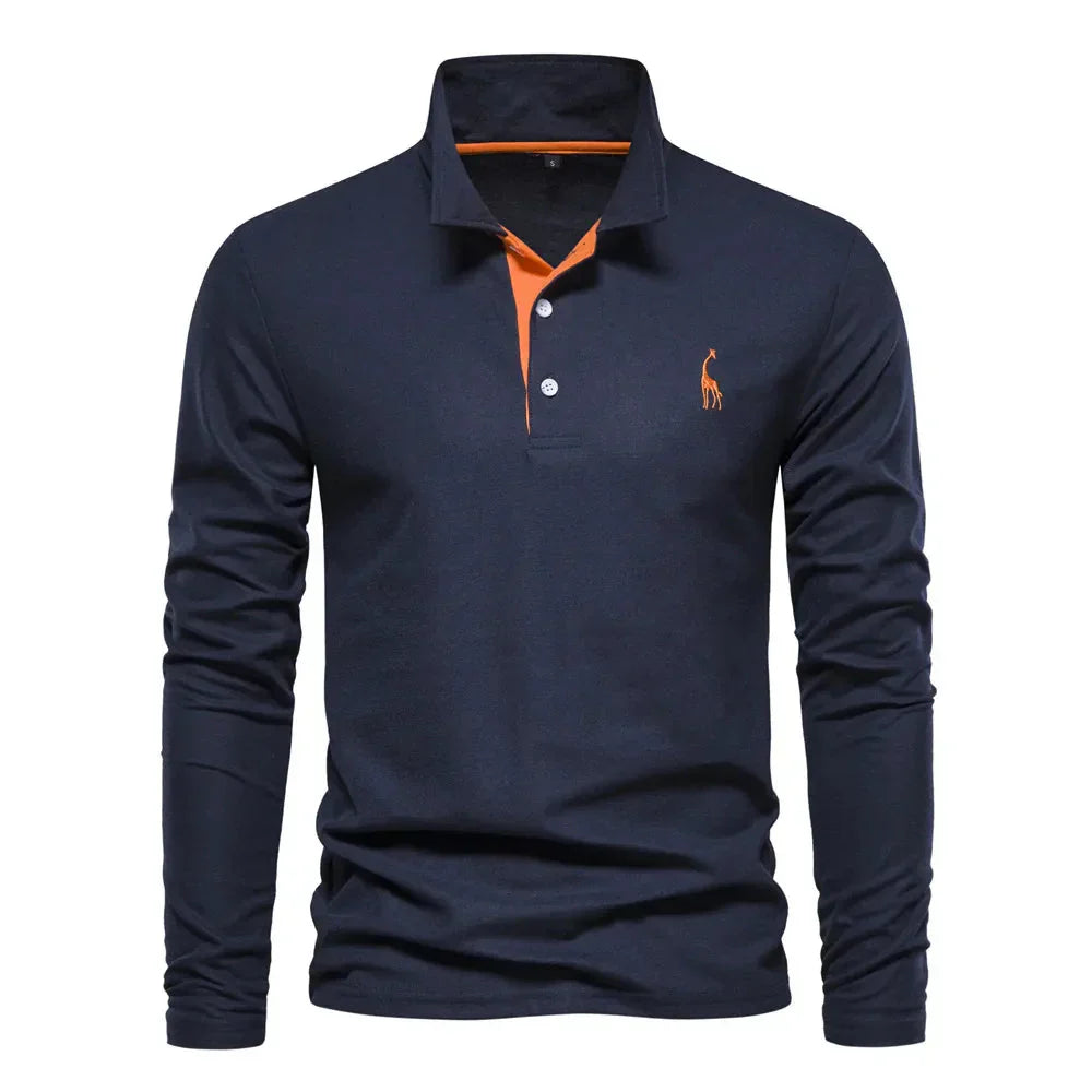 Stylish men's long sleeve polo, perfect for casual wear or smart everyday fashion. Button-up longsleeve.