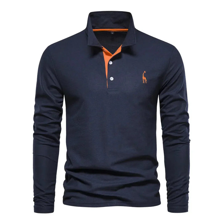 Stylish men's long sleeve polo, perfect for casual wear or smart everyday fashion. Button-up longsleeve.