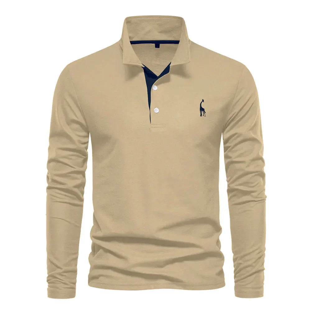 Elegant men's longsleeve polo shirt, a versatile button-up top for contemporary casual and smart fashion.
