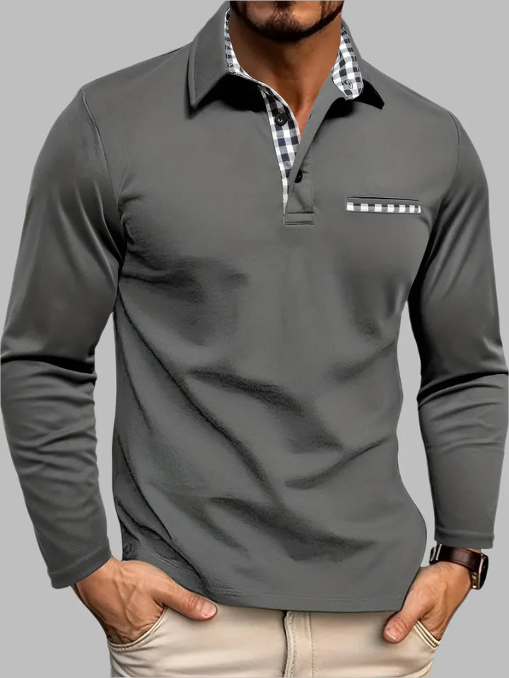 Men's classic long-sleeve polo shirt in breathable fabric, ideal for everyday casual wear.