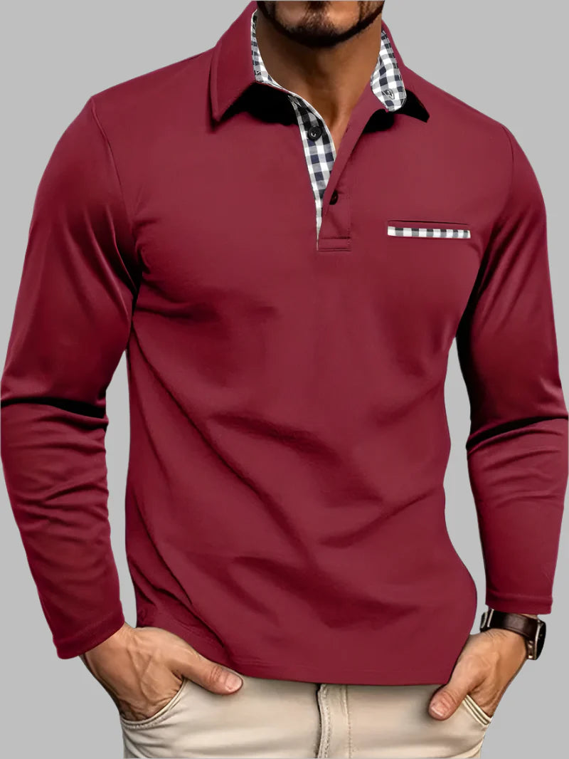 Tailored fit men's long-sleeve polo, perfect for summer or casual fashion. Comfortable and stylish.