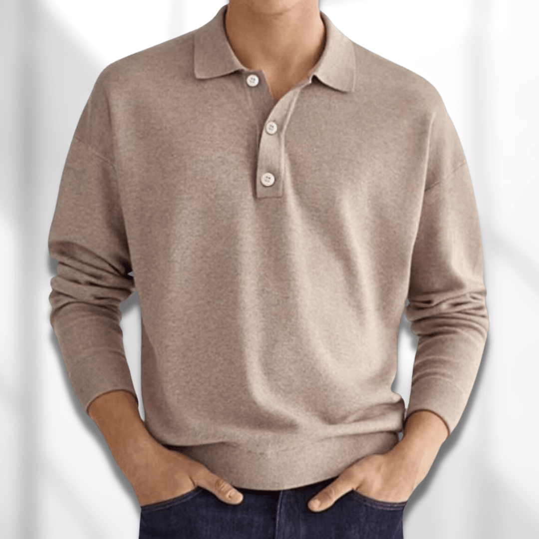 Men's classic long sleeve polo sweater, perfect for smart casual wear. Comfortable and versatile men's fashion.