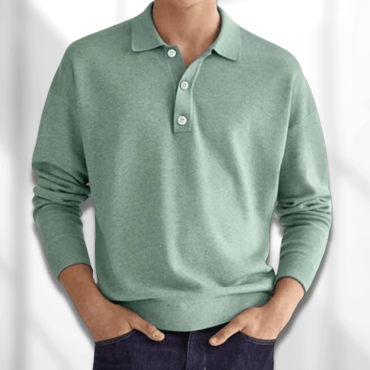 Comfortable men's polo neck sweater with long sleeves, a classic style for everyday smart casual elegance.