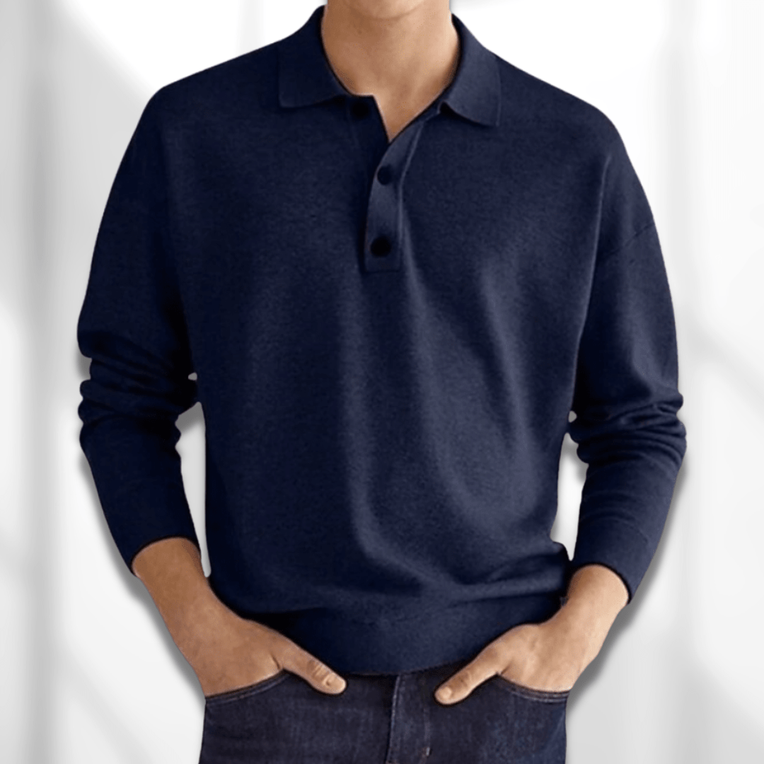 Men's classic long sleeve polo sweater, a versatile casual top for men seeking comfort and smart style.