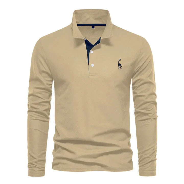 Comfortable mens long sleeve polo shirt in a regular fit, an essential classic style versatile top.