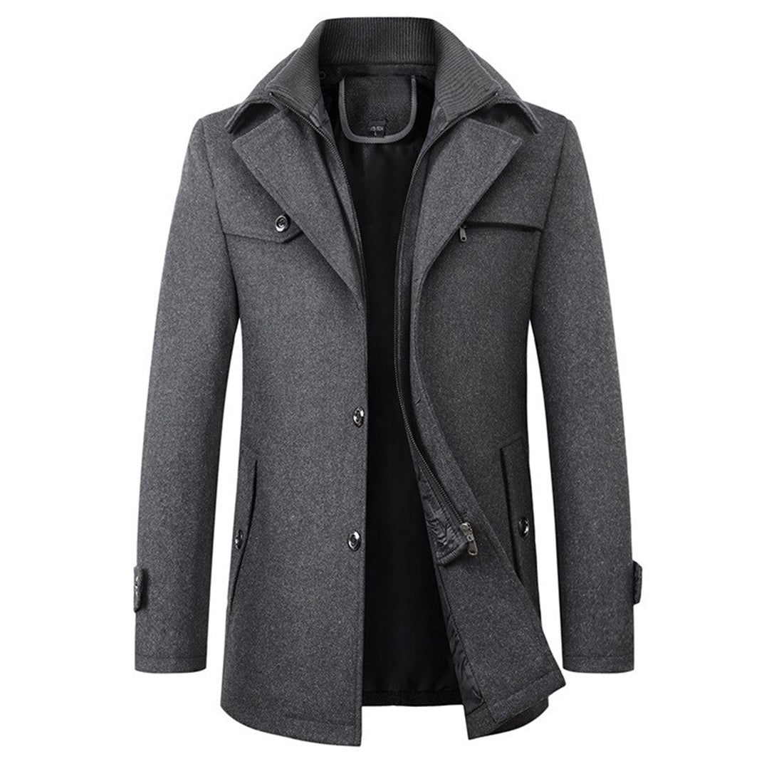 Warm men's classic long trench coat, ideal for winter & autumn layered looks. Elegant men's fashion.