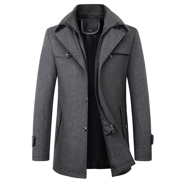 Warm men's classic long trench coat, ideal for winter & autumn layered looks. Elegant men's fashion.