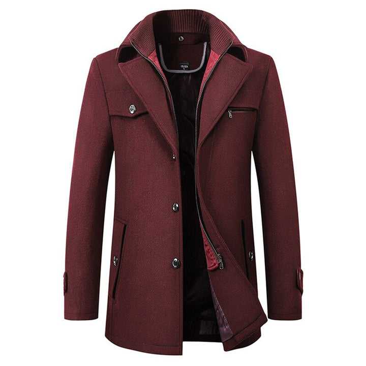 Classic men's long trench coat, sleek design for stylish men's outerwear. Great for cool weather.