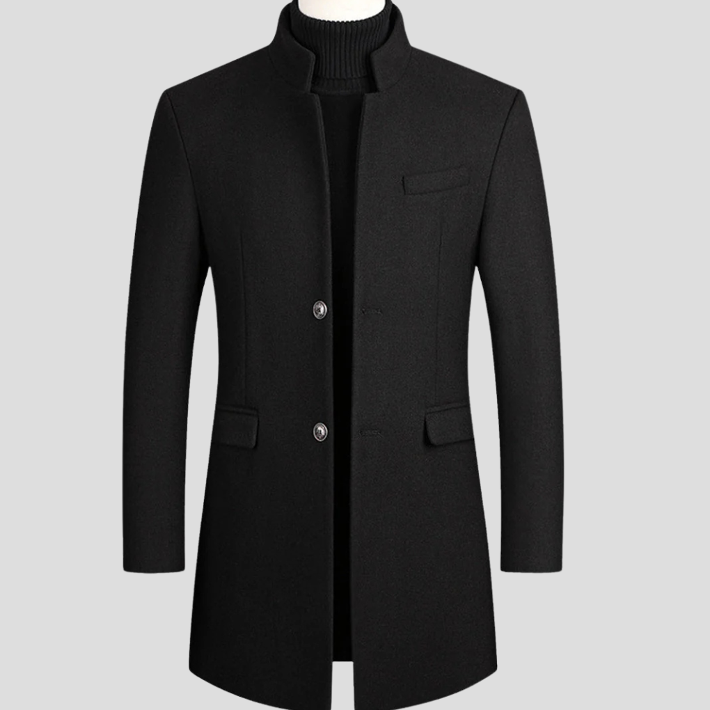 Stylish men's classic longline coat, versatile for both formal and smart casual winter outfits.