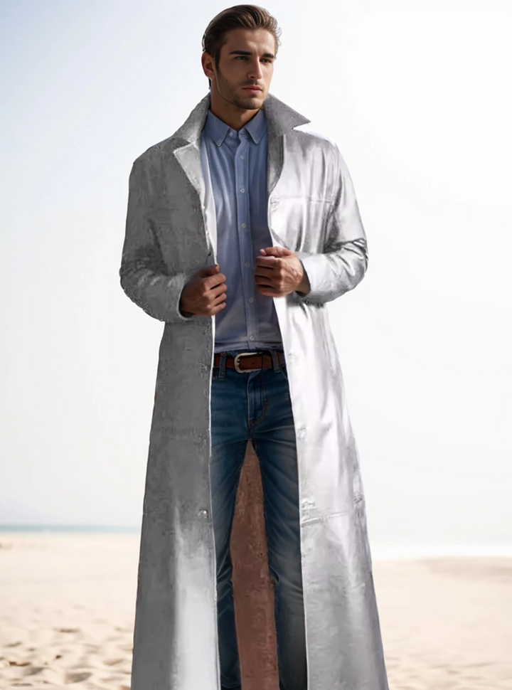 Men's formal long coat, a sophisticated trench style for business and special events.