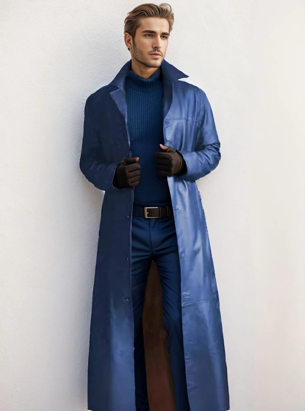 Stylish men's winter coat, a longline trench offering both warmth and a refined silhouette.