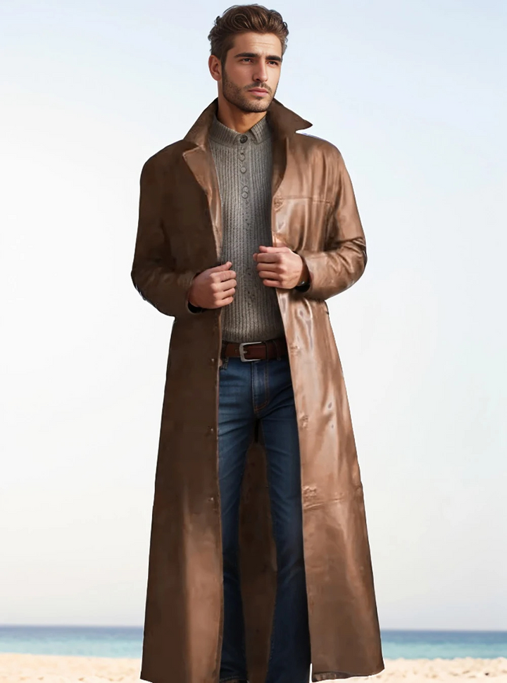 Men's elegant trench coat, featuring a sleek design and a comfortable, flattering cut.