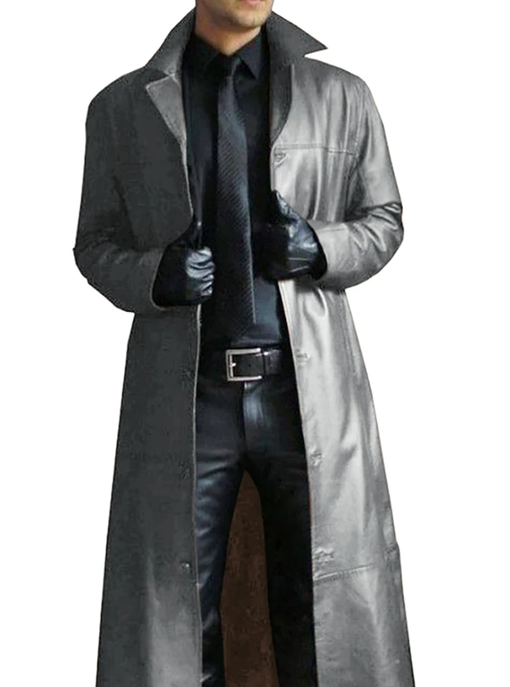 Men's fashionable longline trench coat, ideal for an elegant and chic outerwear look.