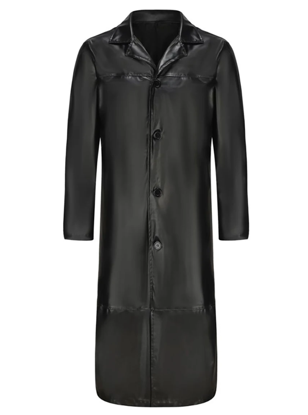 A man wearing an elegant long trench coat, styled for a sophisticated urban look.
