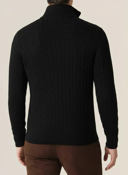 Stylish men's cable knit half zip pullover sweater in a versatile blue shade.