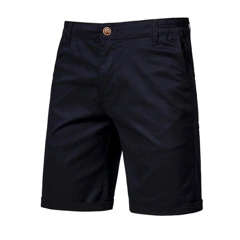 Men's classic navy chino shorts, ideal for smart casual summer style & comfort.