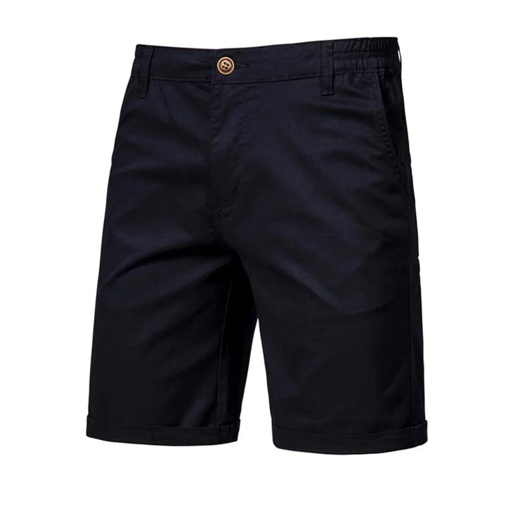 Men's classic navy chino shorts, ideal for smart casual summer style & comfort.