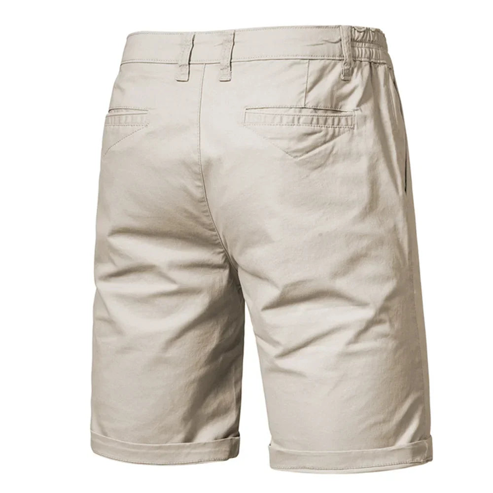 Detail of the fabric on stylish men's chino shorts, showcasing quality for summer wear.