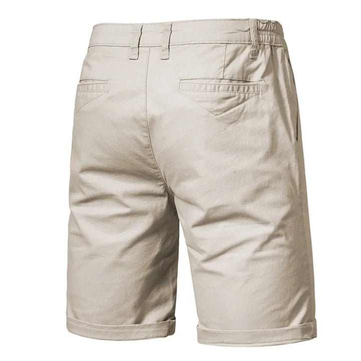 Detail of the fabric on stylish men's chino shorts, showcasing quality for summer wear.