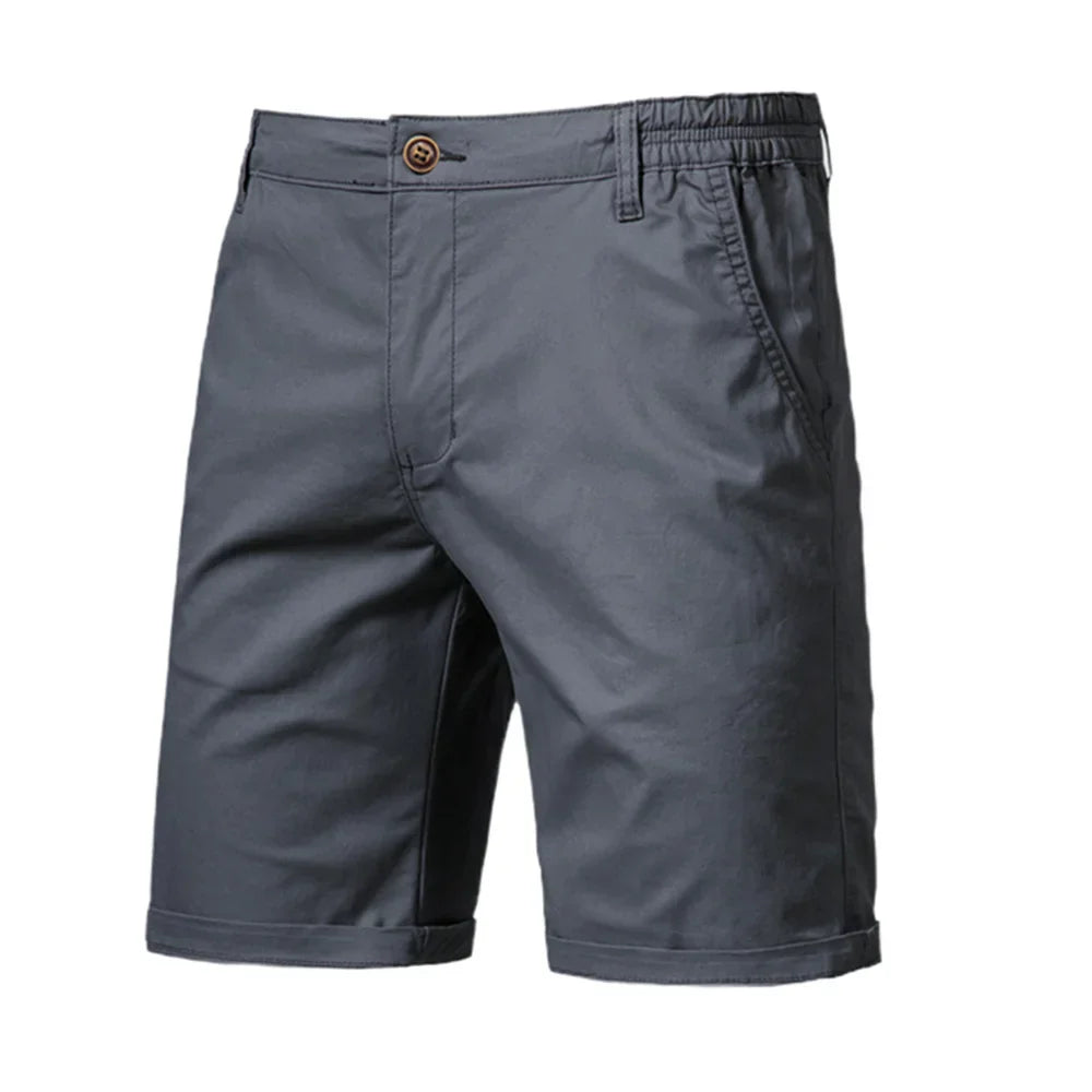 Relaxed men's olive green chino shorts, great for comfortable summer holiday style.