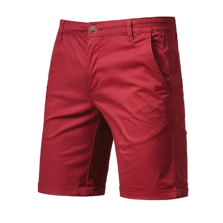 Soft beige men's chino shorts, ensuring comfort & style for warm weather activities.