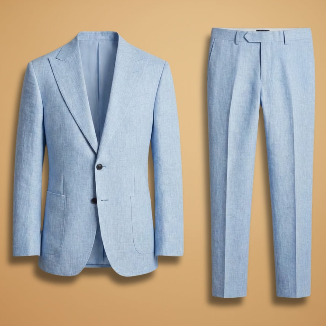 Men's classic notch lapel two-piece suit, ideal for formal elegance, business meetings, or weddings. Tailored fit.