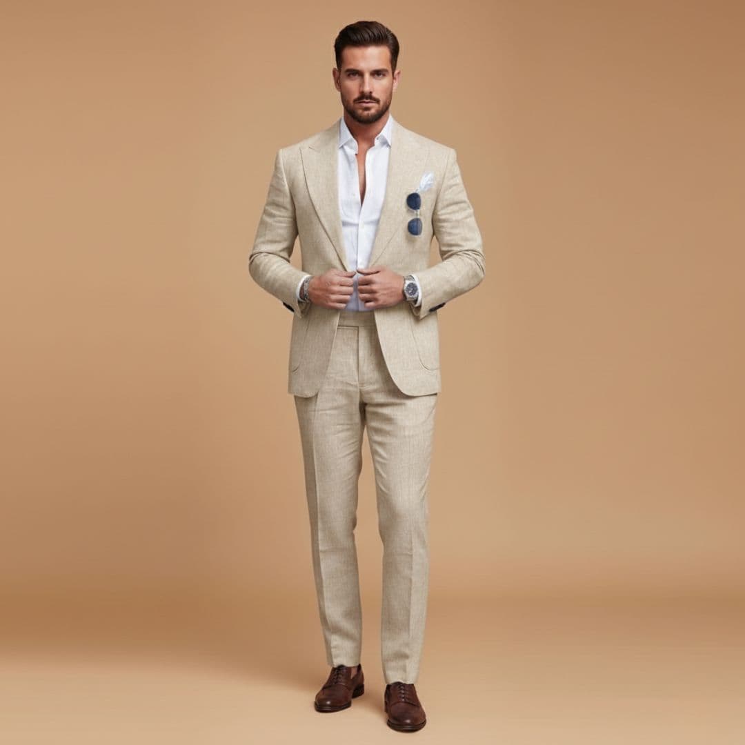 Versatile men's classic suit with notch lapel, perfect for formal events, business, or as elegant wedding attire.