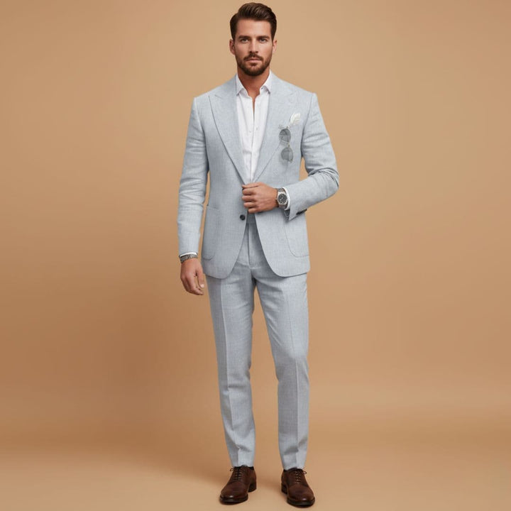 Professional men's business suit, a classic two-piece with notch lapel, offering a sharp, sophisticated look.