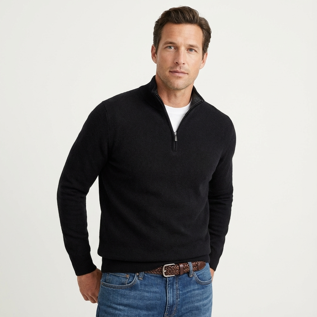 Men's classic quarter-zip knit sweater in a versatile color, perfect for casual or smart-casual everyday wear.