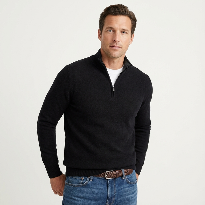Men's classic quarter-zip knit sweater in a versatile color, perfect for casual or smart-casual everyday wear.