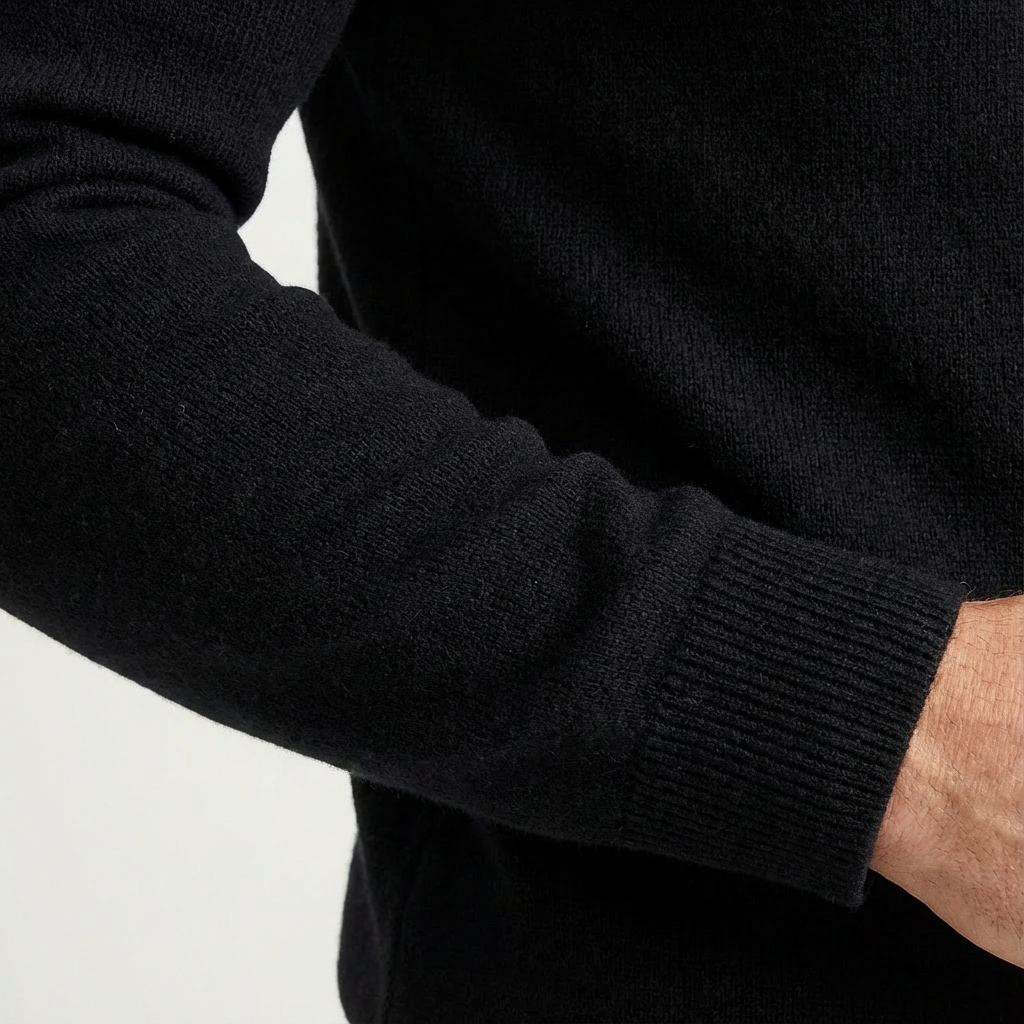 Comfortable men's knit quarter-zip pullover sweater, a classic long-sleeve design for versatile styling.