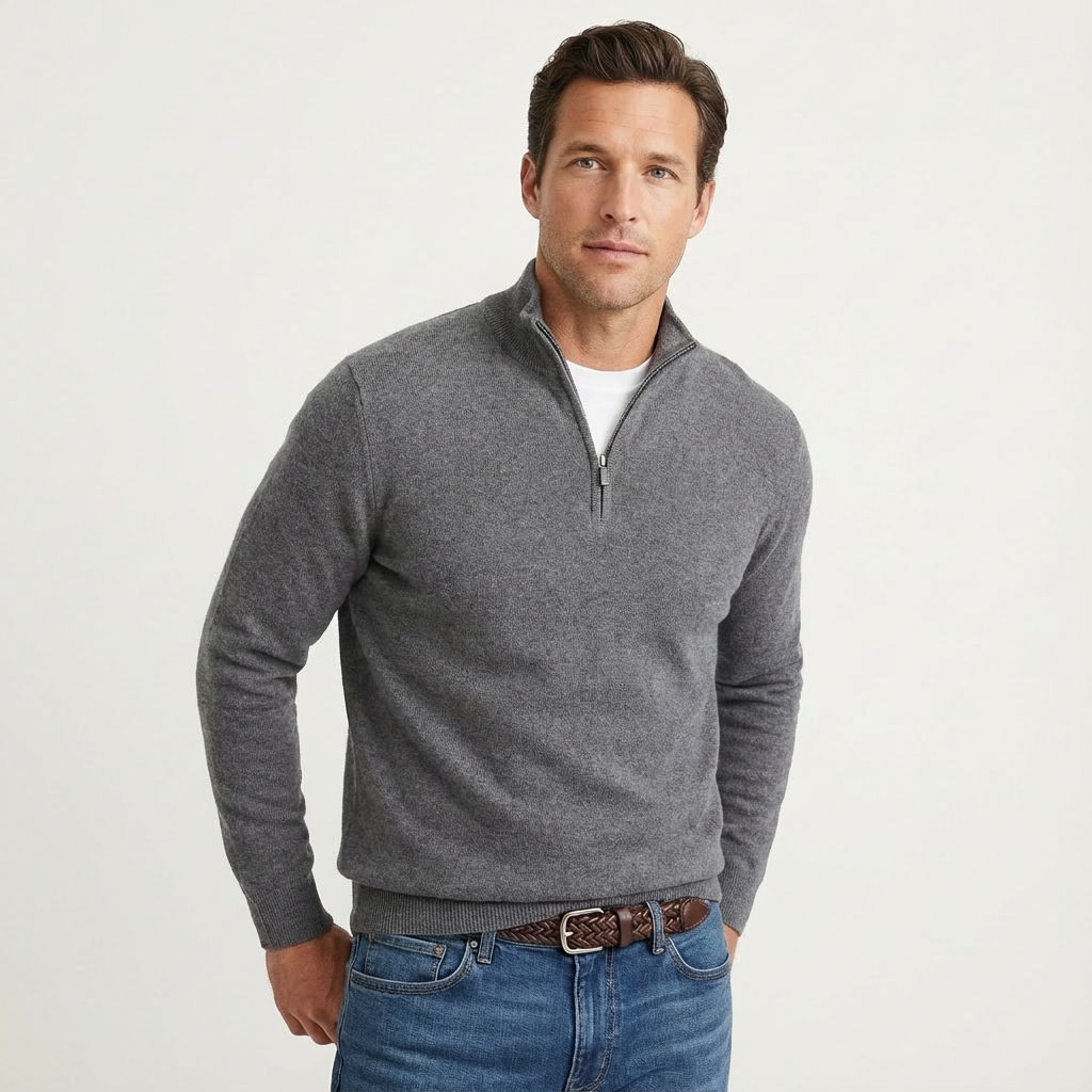 Men's casual quarter-zip sweater, a comfortable knit jumper with long sleeves, perfect for everyday layering.
