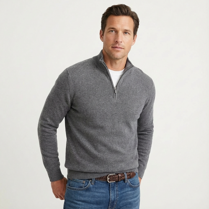Men's casual quarter-zip sweater, a comfortable knit jumper with long sleeves, perfect for everyday layering.