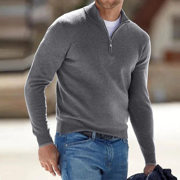 Lightweight knitted men's quarter-zip pullover. Ideal comfortable wear for year-round style.