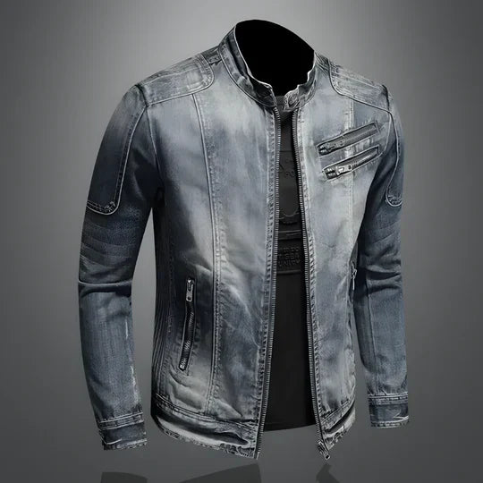 Men's classic retro denim jacket, a comfortable button-up perfect for casual spring & fall outerwear. Vintage style.