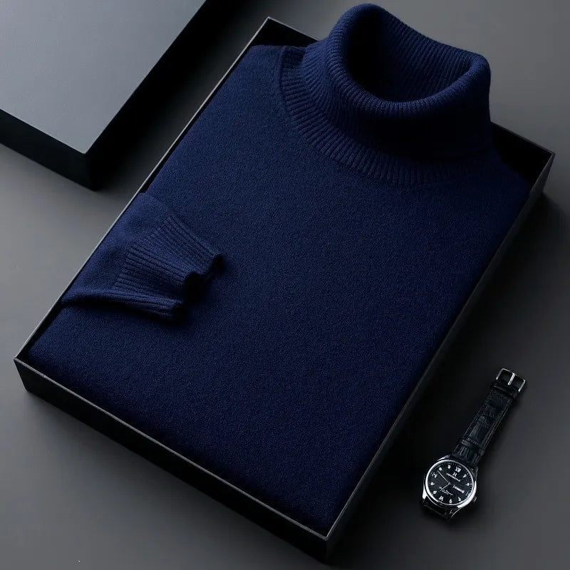 Men's classic roll neck sweater. Elegant long sleeve pullover knitwear for versatile winter style.